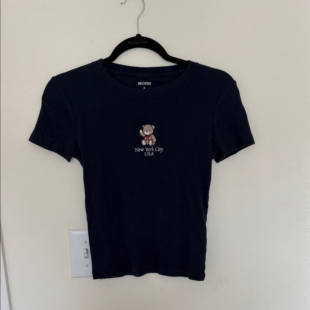 Hollister Black Tee with Teddy & "New York City USA" Embroidery